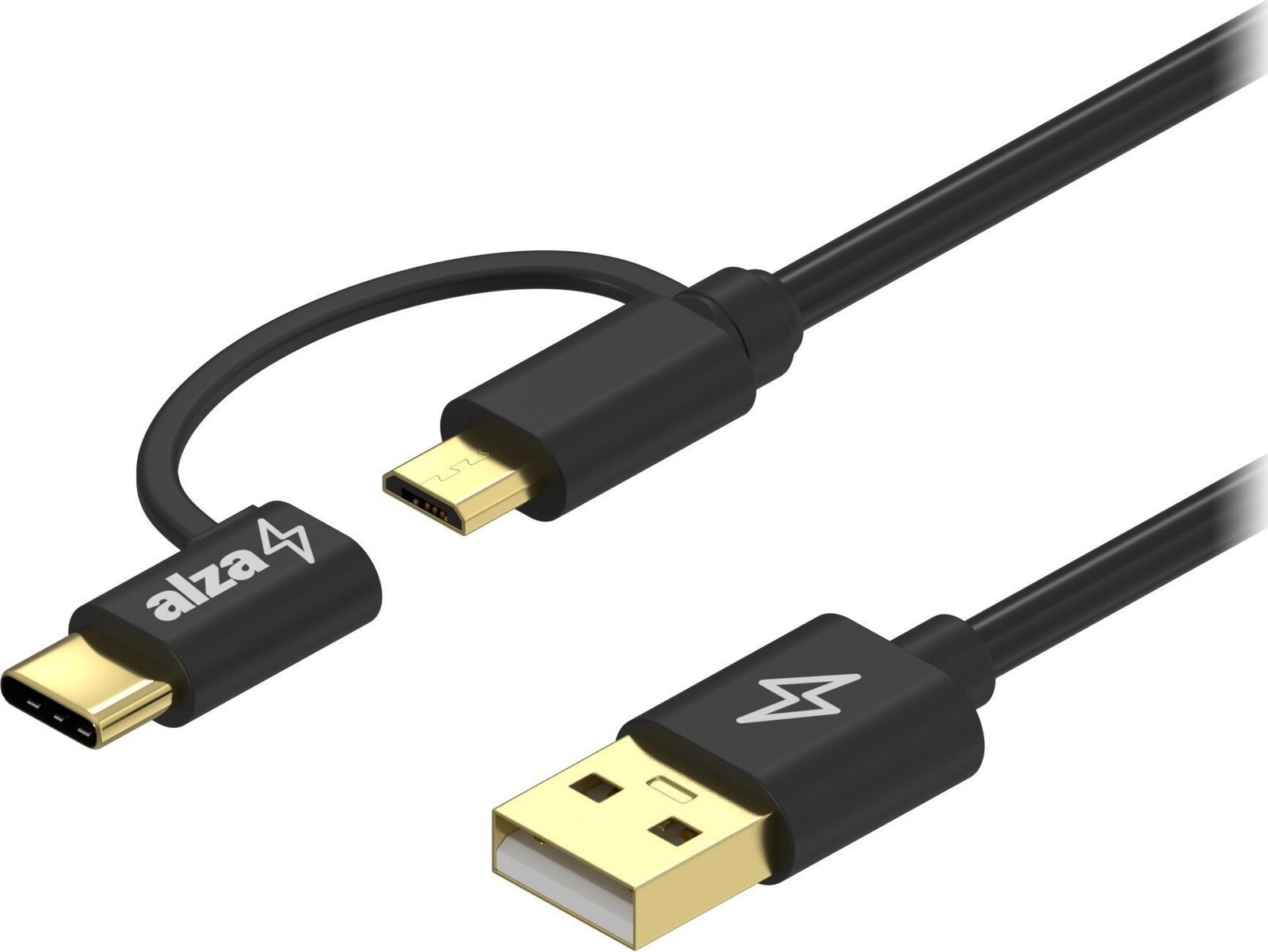 AlzaPower Core 2in1 USB-A to Micro USB/USB-C 1m čierny