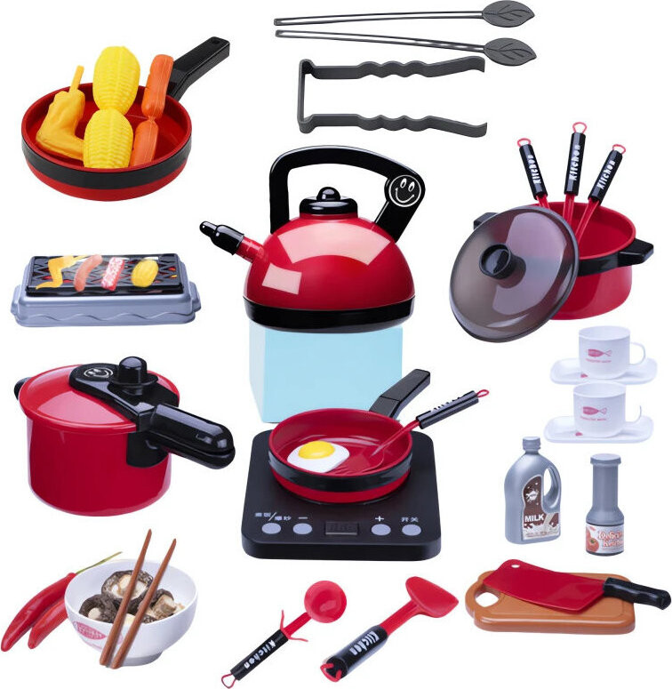 LEAN Toys 25100 Kuchyňský set s varnou deskou na baterie, 36 dílů