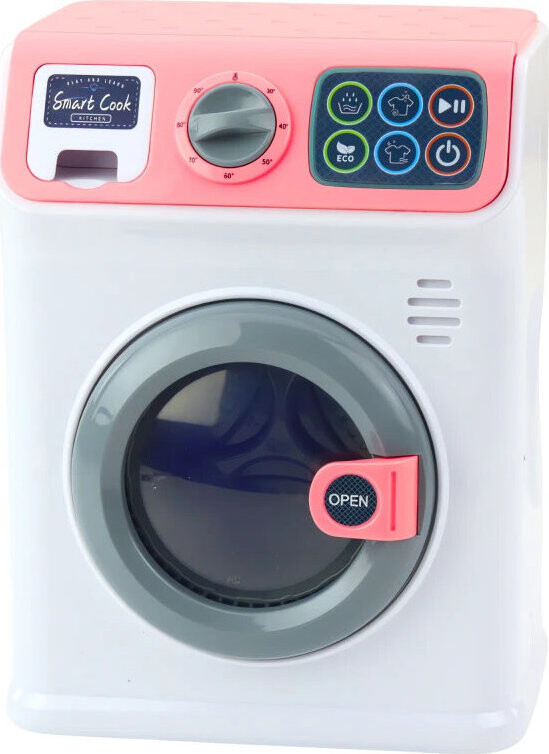 LEAN Toys 24426 Dětská pračka s otočným bubnem a zvuky, bílo-růžová