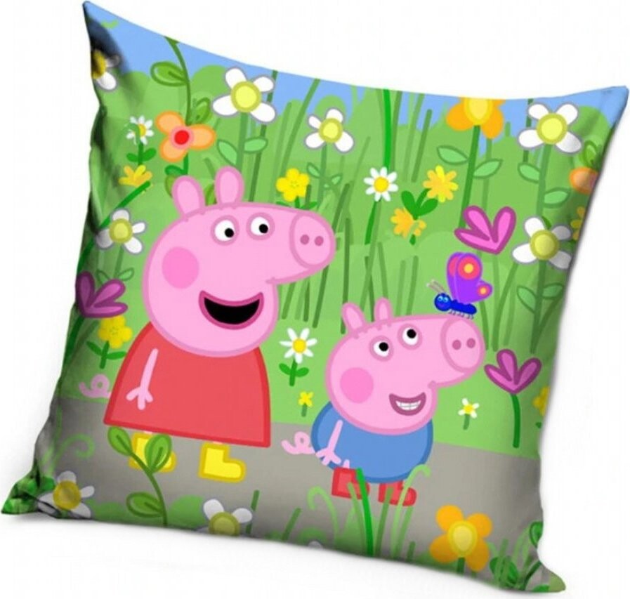 Carbotex Detský vankúšik Prasiatko Pepina Rozkvitnutá záhrada 40 × 40 cm