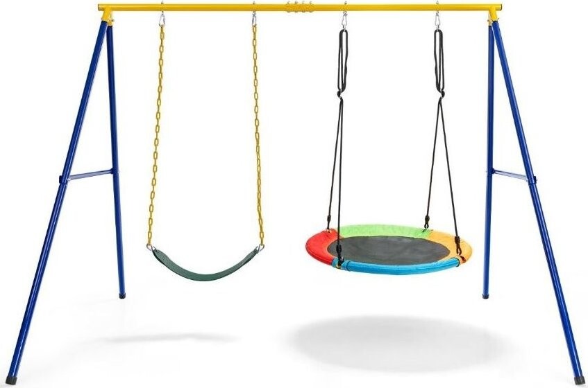 Costway Dětský zahradní kovový rám Frame včetně houpaček - modro-žlutý