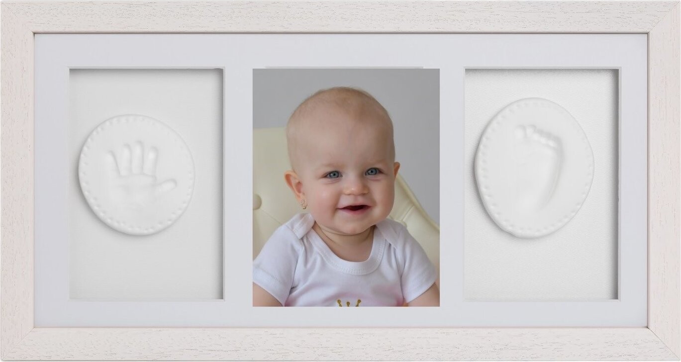 Tiny Memories Súprava na odtlačky nožičiek či ručičiek, trojrámik, darčeková súprava pre bábätko, biela