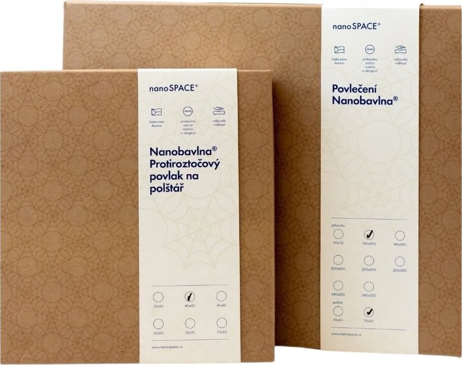 nanoSPACE Povlečení pro alergiky bio Nanobavlna 1+1, 140 × 200 cm + 45 × 60 cm