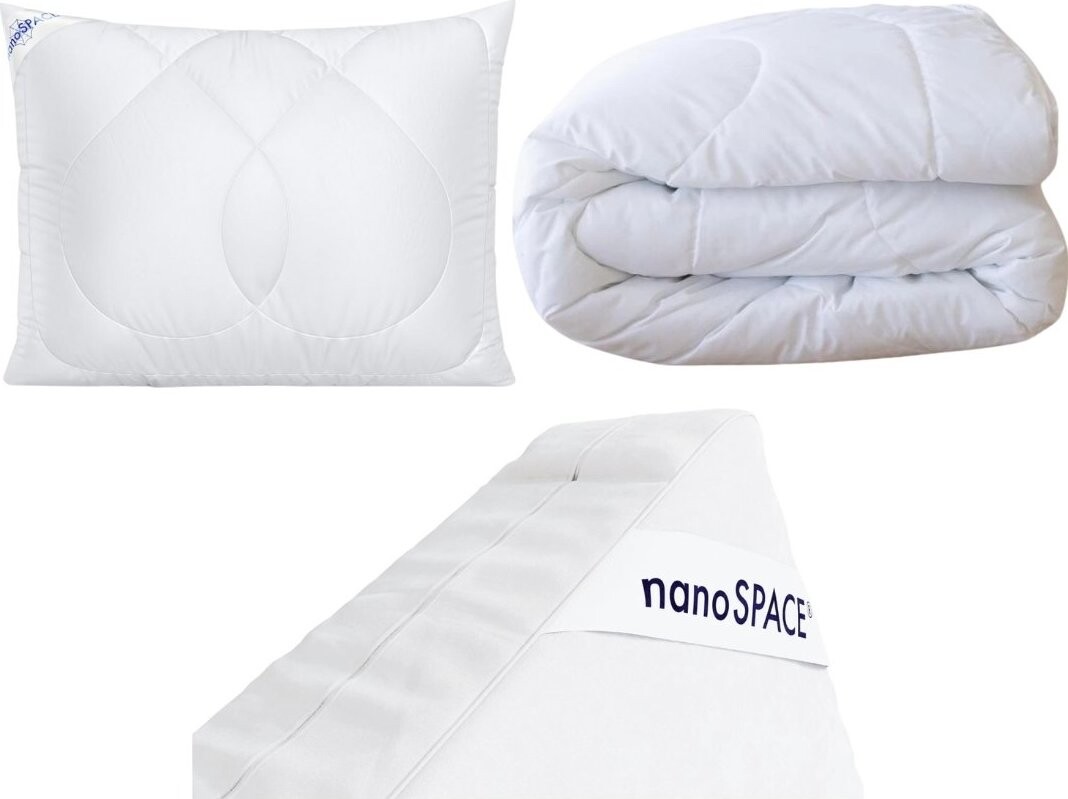 nanoSPACE Celoroční sada: polštář, přikrývka, povlak na matraci (70 × 90 cm, 140 × 200 cm, 90 × 200