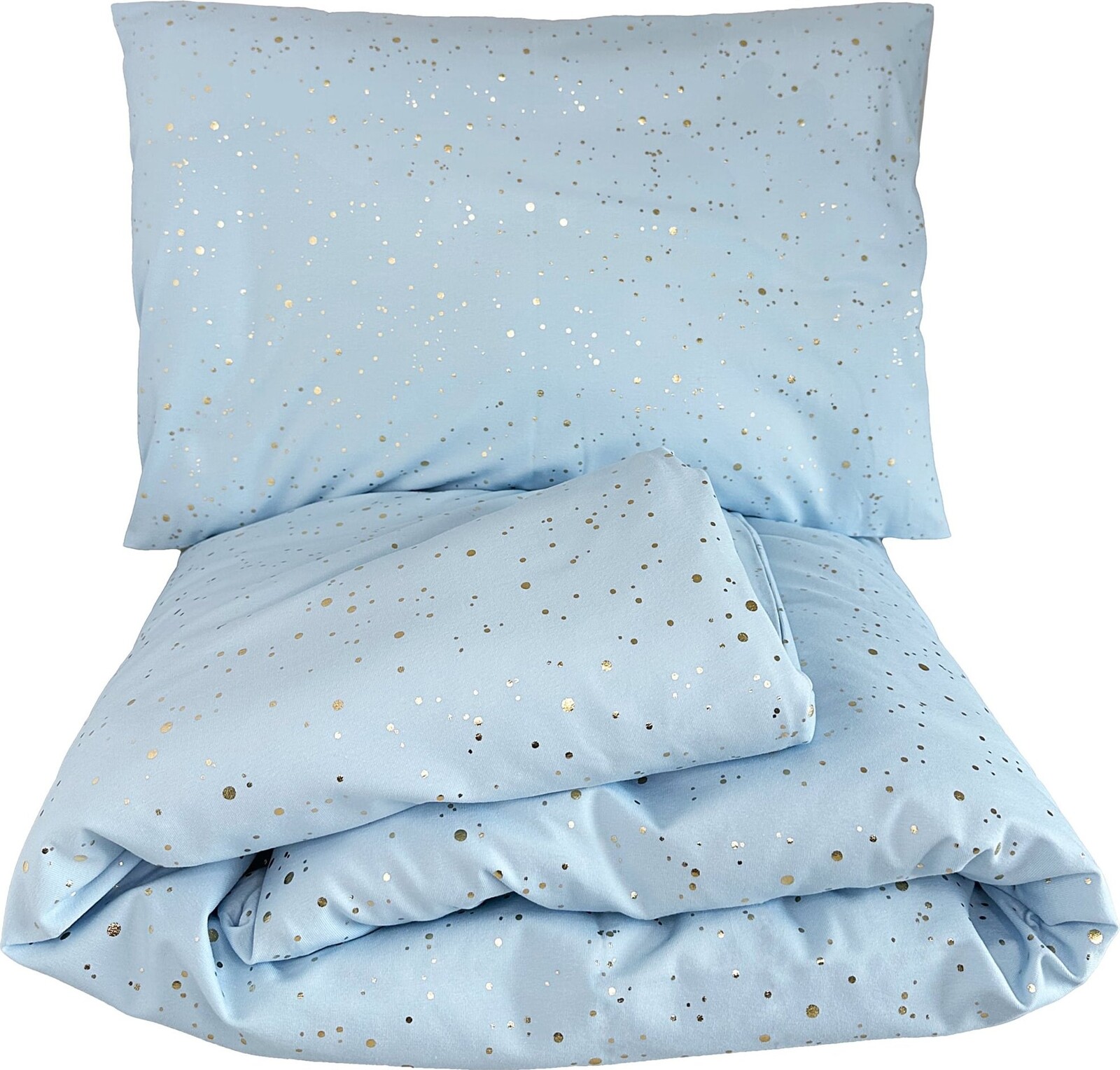 HEDDA bavlněné povlečení Luisine světle modré se zlatým potiskem - set 100 × 135 cm + 40 × 60 cm