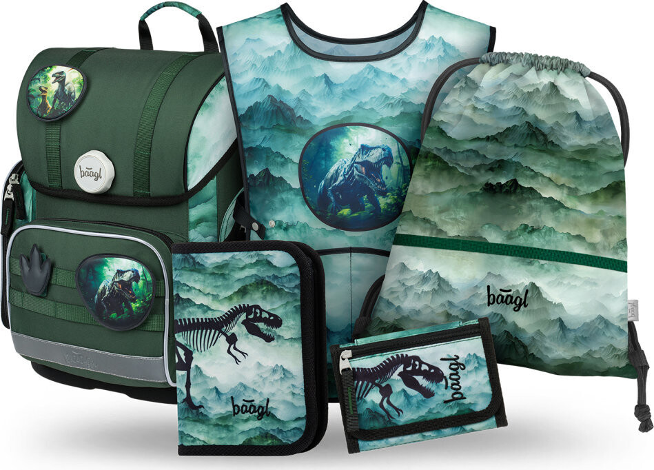 BAAGL SADA 5 Ergo Dino: aktovka, peračník, vrecko, zástera, peňaženka