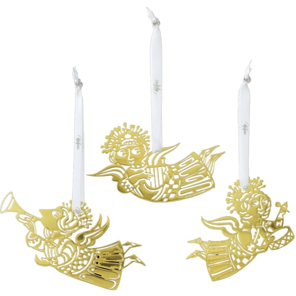 Vianočná ozdoba MUSIC ANGEL SILHOUETTE S 6 cm, sada 3 ks, zlatá farba, nerezová oceľ, Bjørn Wiinblad