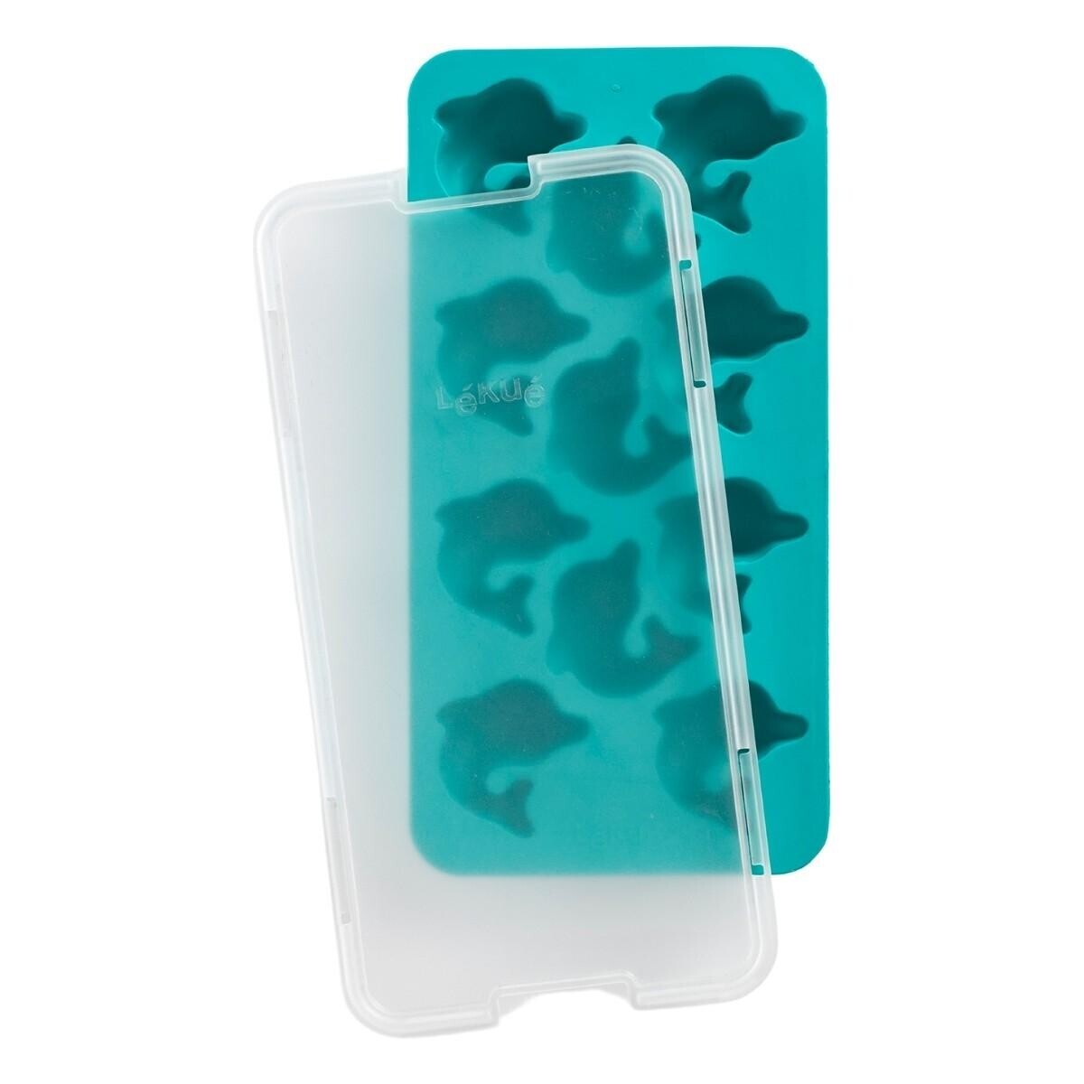 Forma na výrobu kociek ľadu 23 cm, delfíny, tyrkysová, guma, Lékué