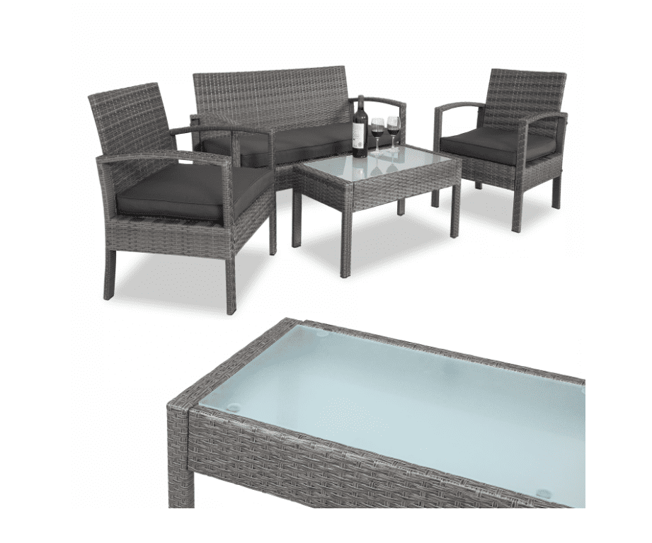 Sada zahradního nábytku pro 4 osoby Grupy polyratan šedá/antracit