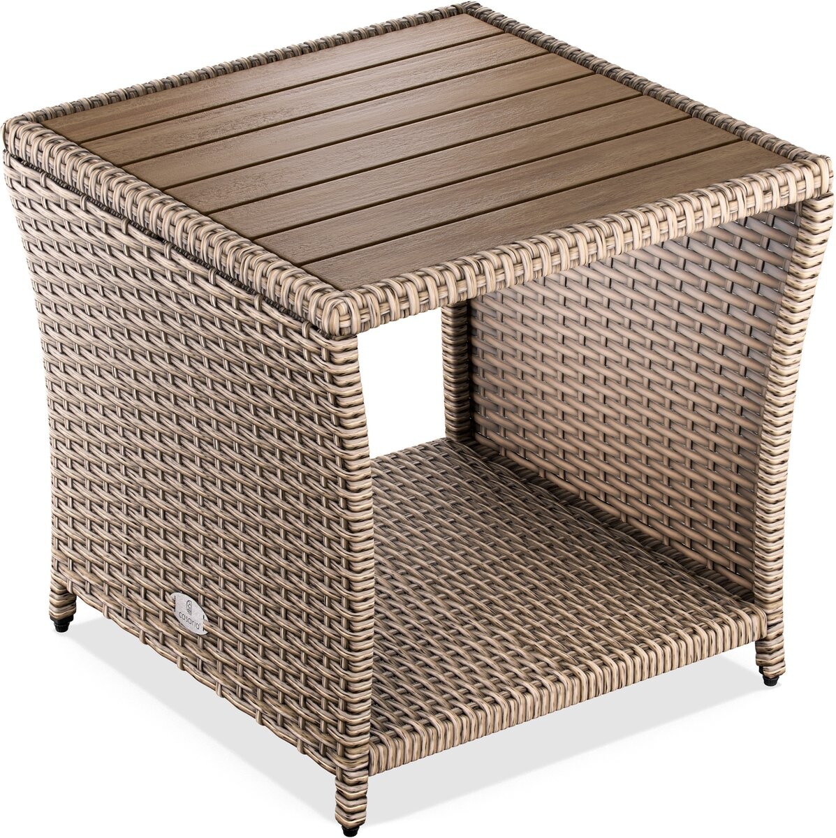 Zahradní odkládací stolek Gerad 45 cm polyratan/akácie krémový