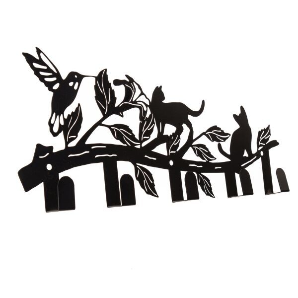 Mačacia mama Kovový vešiak s mačkami a kolibríkom