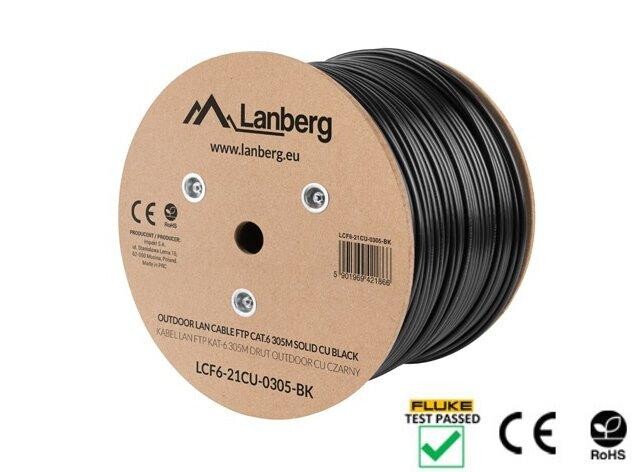 LANBERG LAN KÁBEL CAT.6 FTP 305M PEVNÝ VONKAJŠÍ CU ČIERNY FLUKE PREDANÉ
