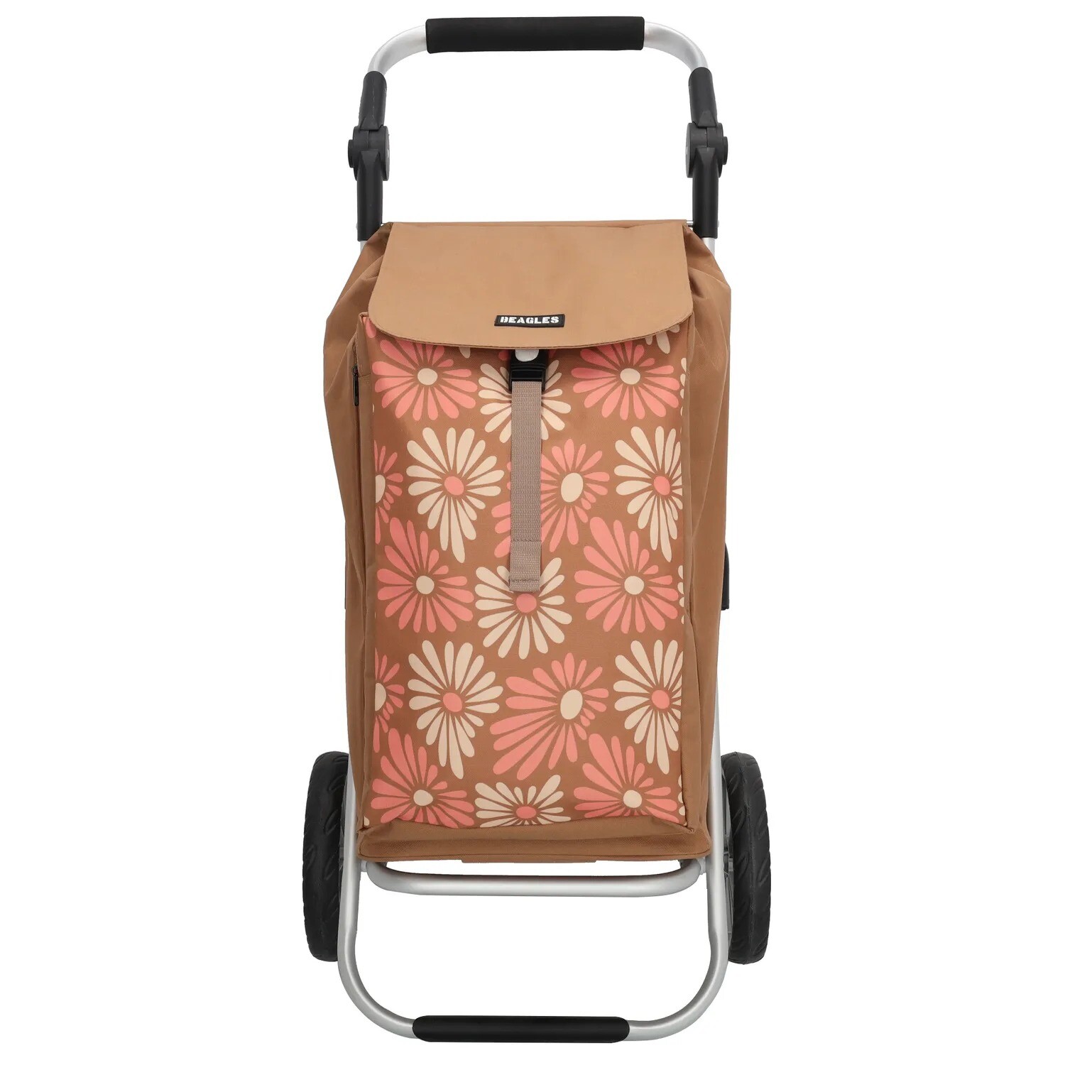 Nákupná taška na kolieskach so sklopnou rukoväťou Beagles Alberic - hnedá s kvetinami - 41L