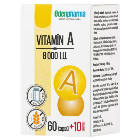 EDENPharma Vitamín A 8000 I.U. 60 + 10 kapsúl zdarma