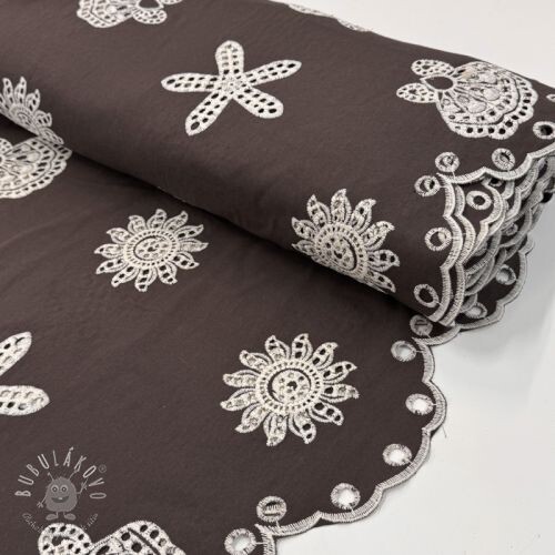 Bavlnená látka EMBROIDERY Sea ornaments brown
