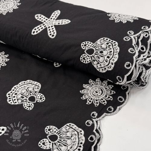 Bavlnená látka EMBROIDERY Sea ornaments black