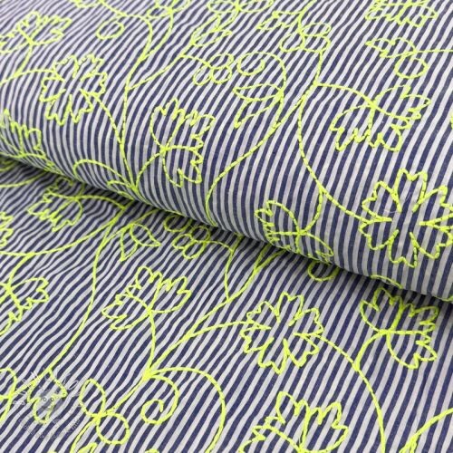 Bavlnená látka EMBROIDERY NEON Stripes green