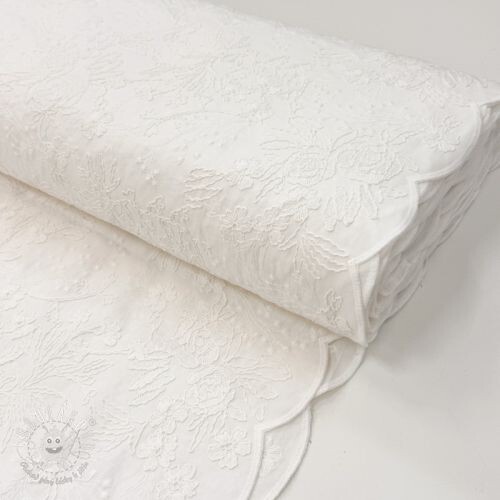 Bavlnená látka VOILE EMBROIDERY Flowers TWO-SIDED SCALLOP white