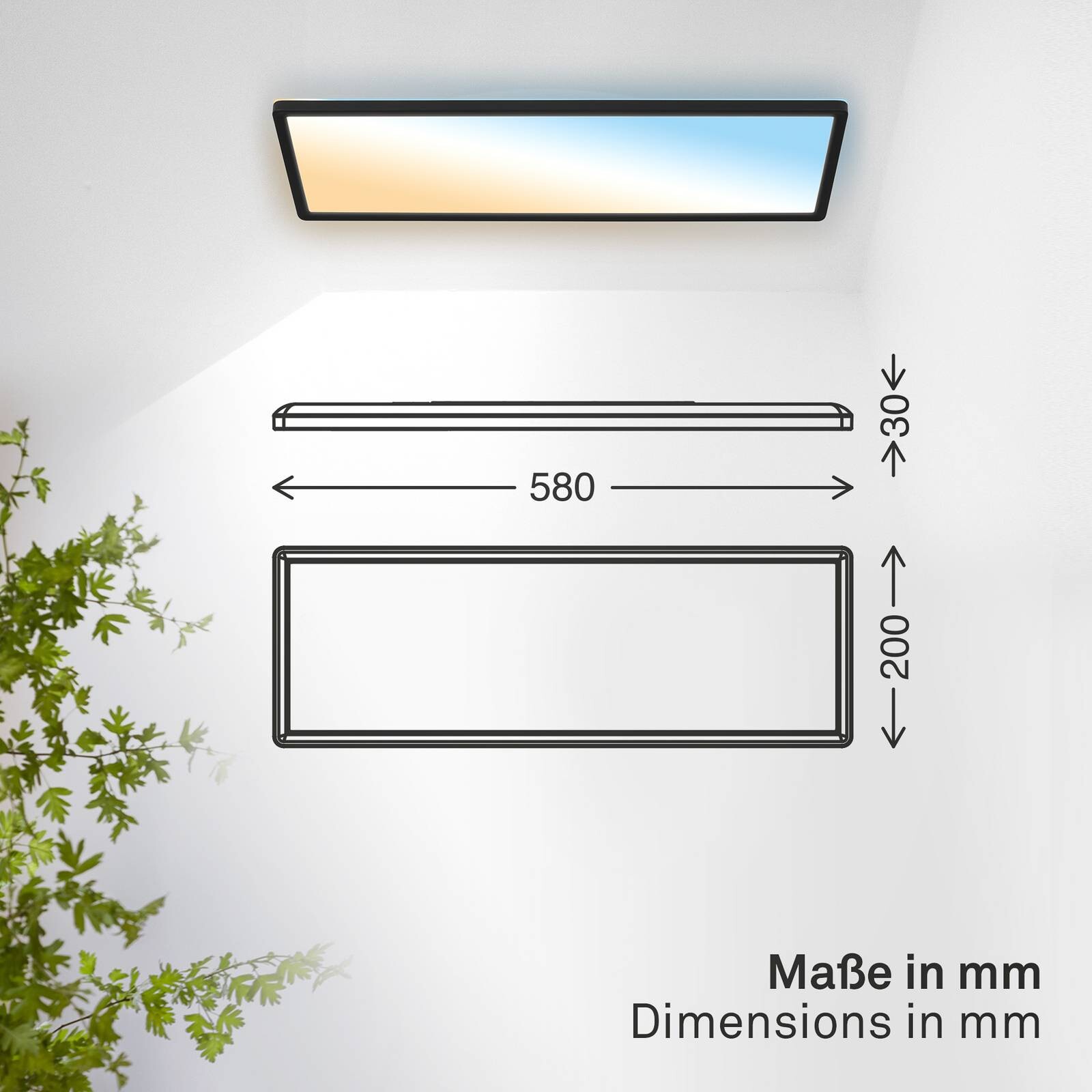 LED panel Shallow s diaľkovým ovládaním CCT, 58 x 20 cm, čierny, podsvietenie