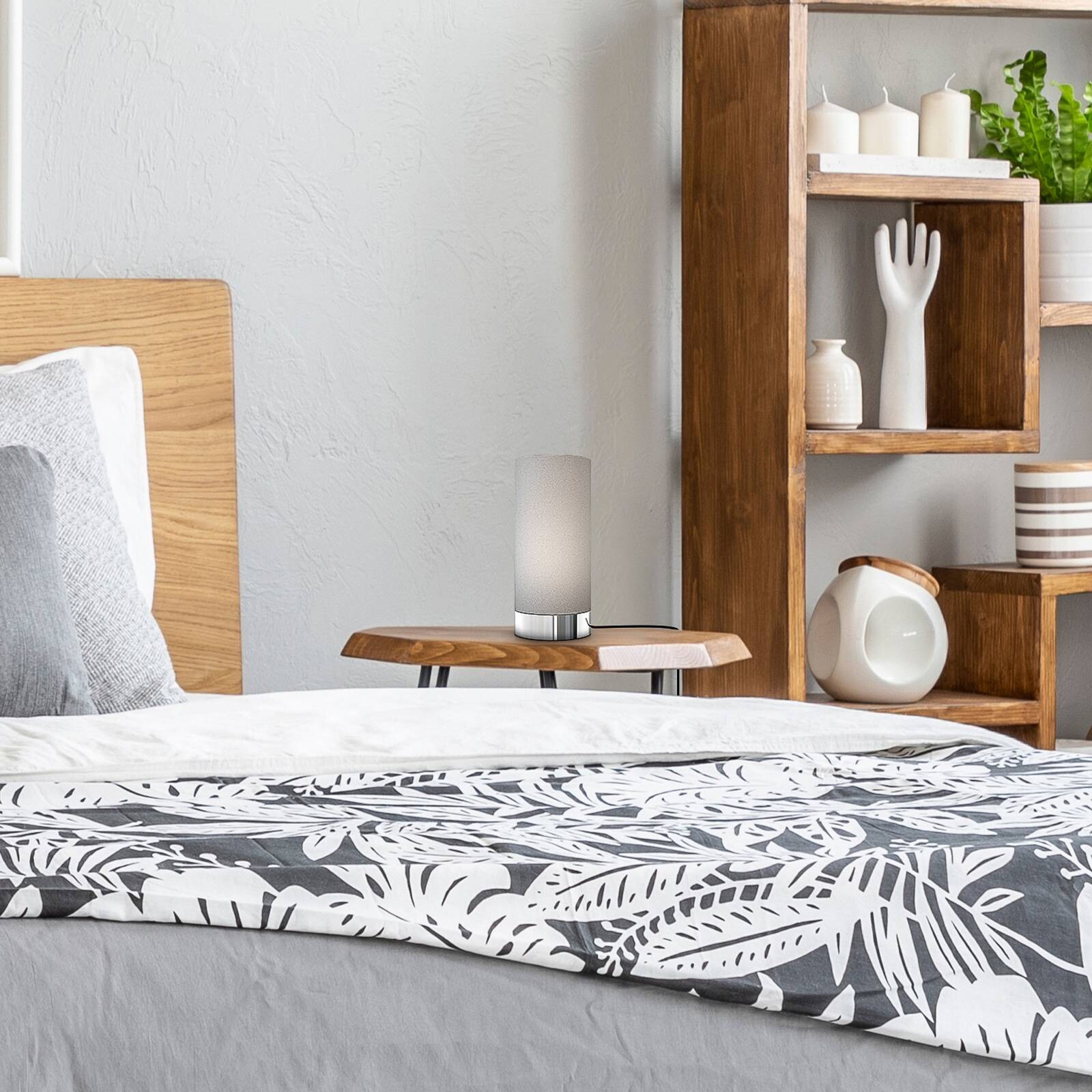 Stolová lampa Gloris, sivá, textil, výška 24,4 cm, E14, stmievač