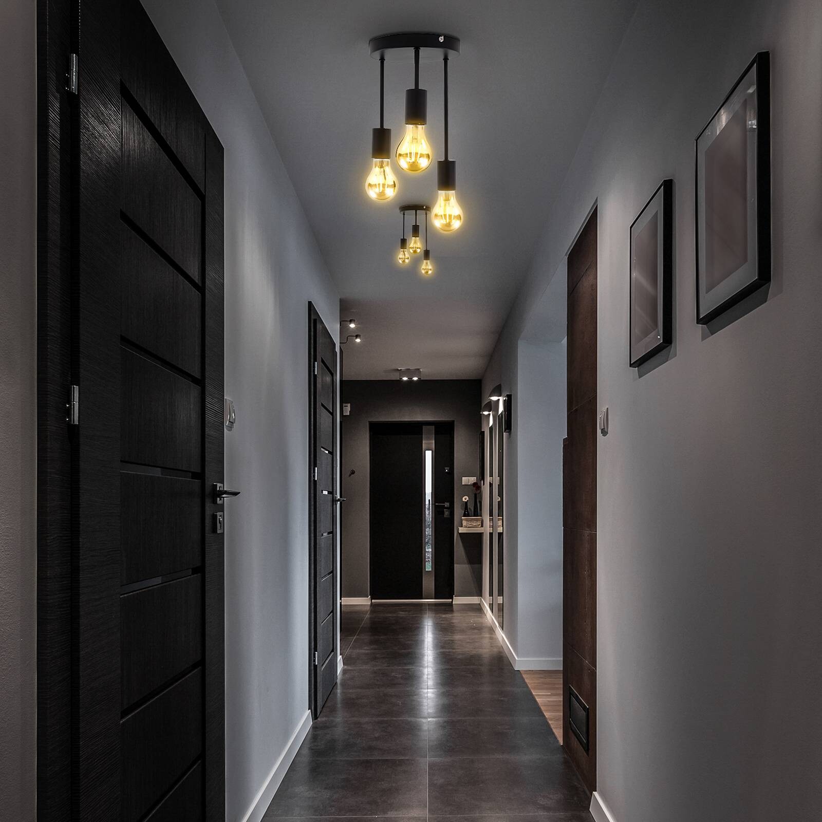 Stropné svietidlo Indu, čierne, kovové, 3-pl., E27