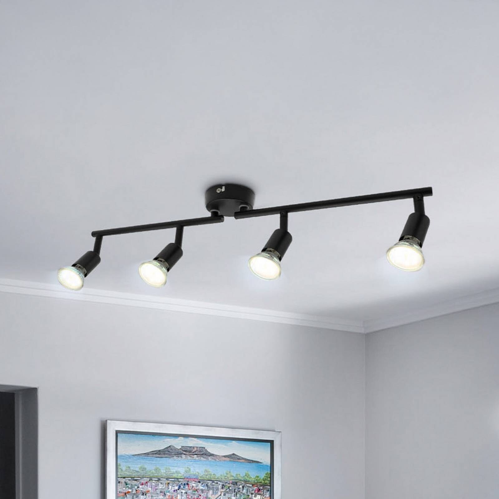 Stropné svietidlo Jade, čierne, 4-pl., GU10 LED, 3 000 K