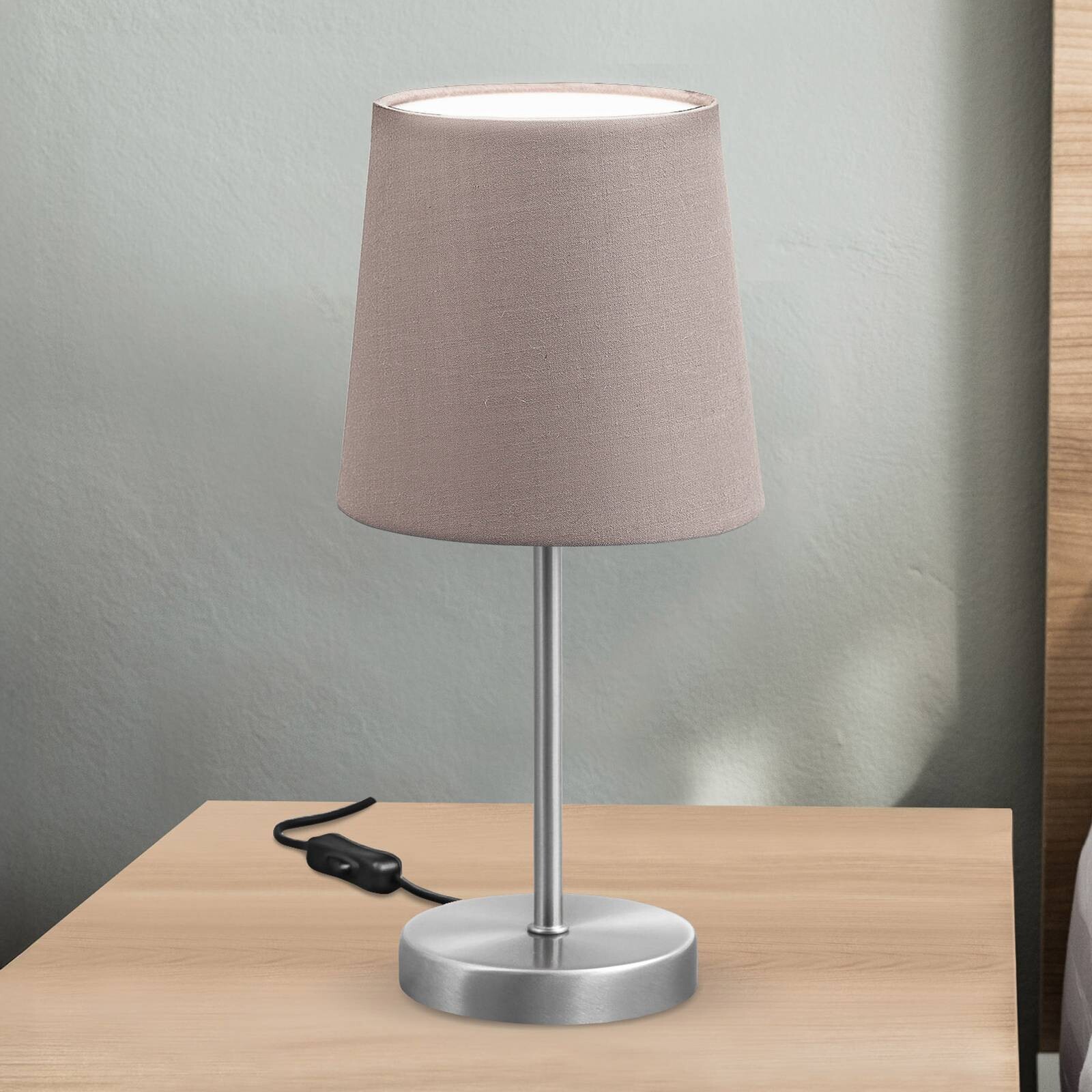 Stolová lampa Kaneo, taupe, výška 30,8 cm, kov, textil, E14