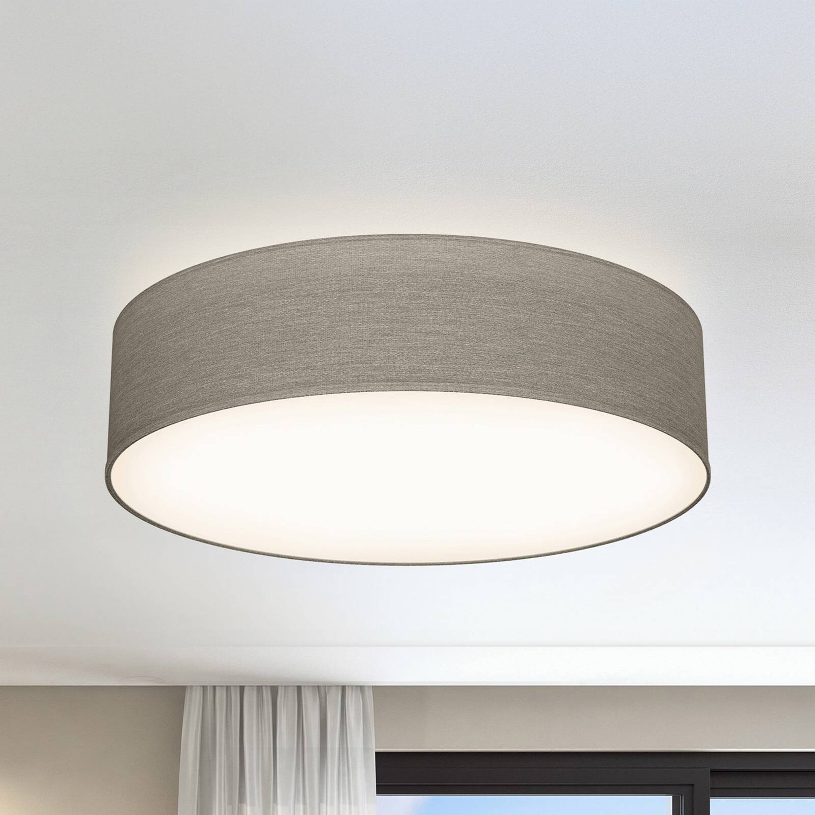 Stropné svietidlo Litora, taupe, Ø 38 cm, textil, E27