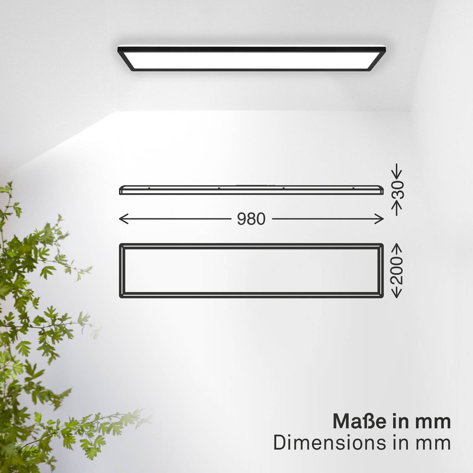 LED panel Shallow on/off, 98 x 20 cm, čierny, 840 podsvietenie