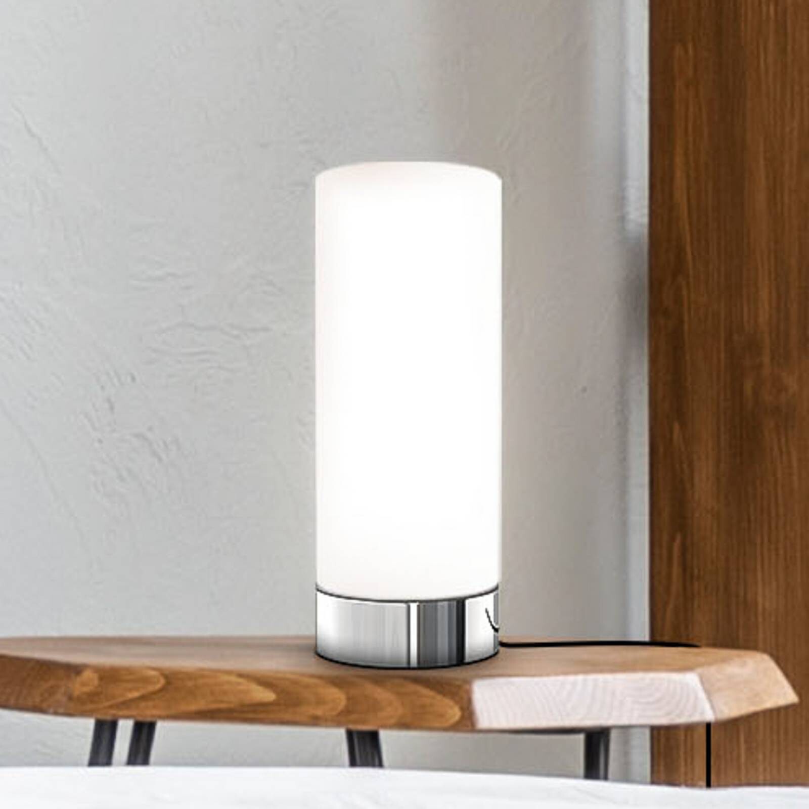 Stolová lampa Gari, výška 24,5 cm, chróm/biela, sklo, E14