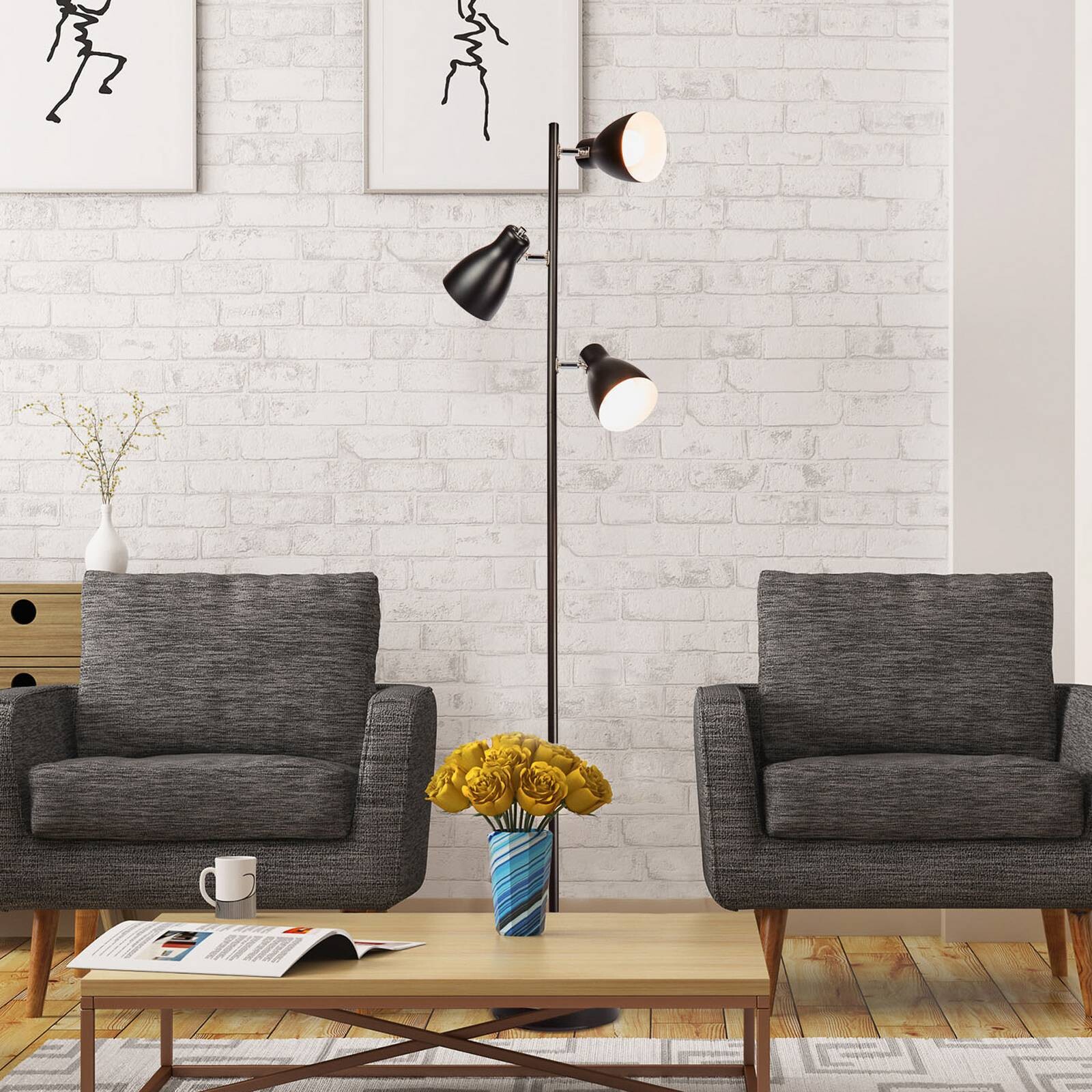 Stojacia lampa Gide, 3-pl., čierne, kov, E27