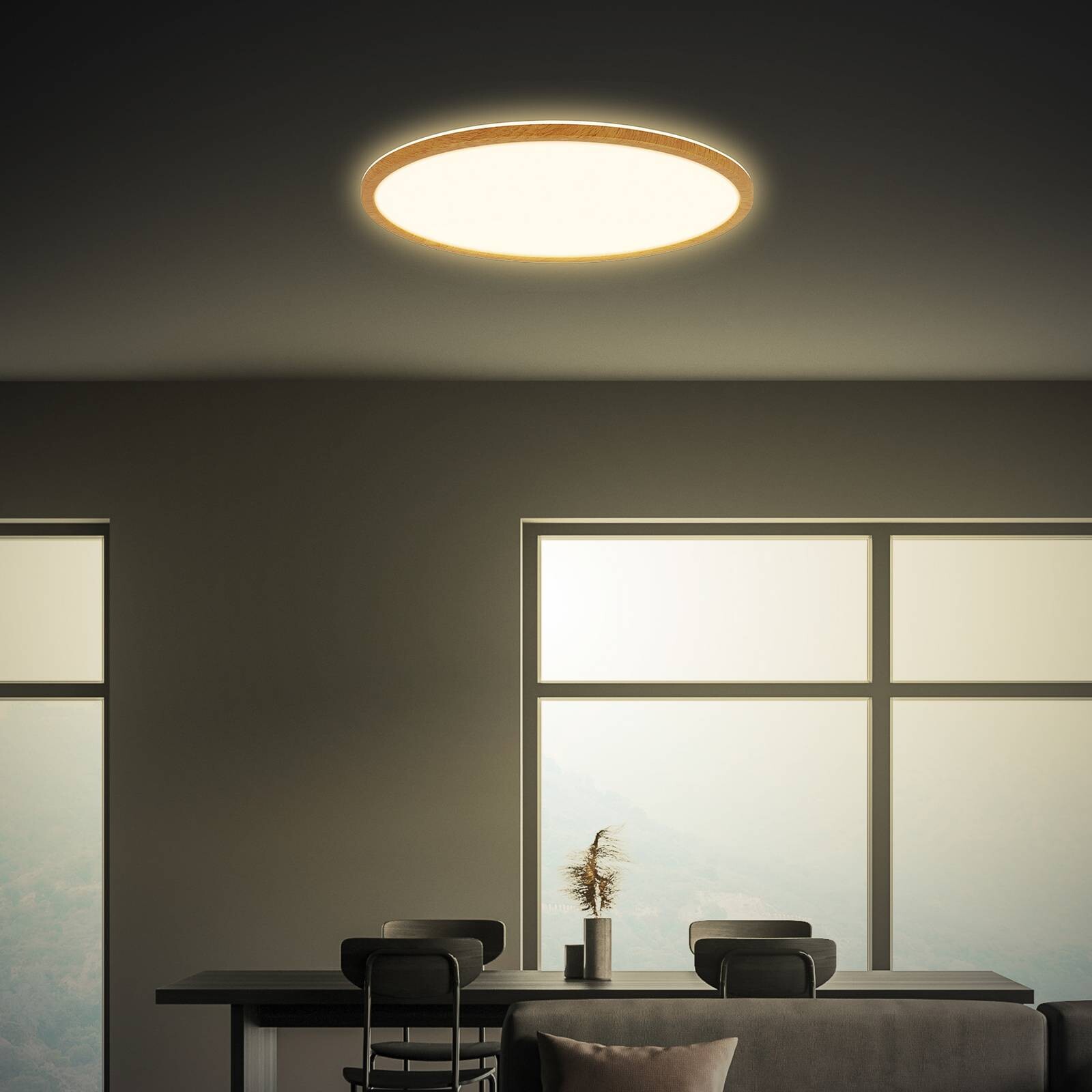 Stropné LED svetlo Tava Wood, Ø 42 cm, plast, 3 000 K