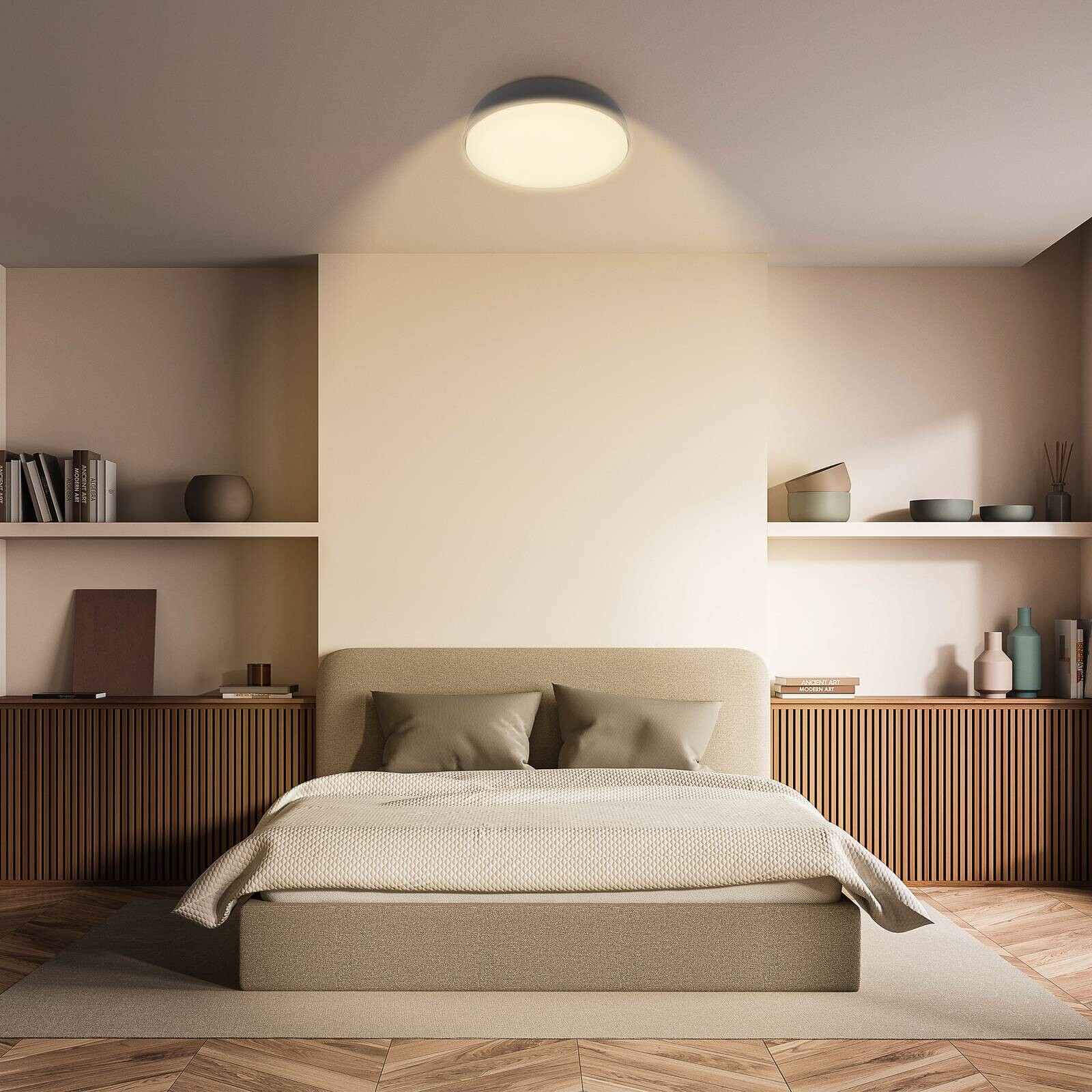 Stropné LED svetlo Nikan, antracitová, Ø 28,5 cm, 3 000 K