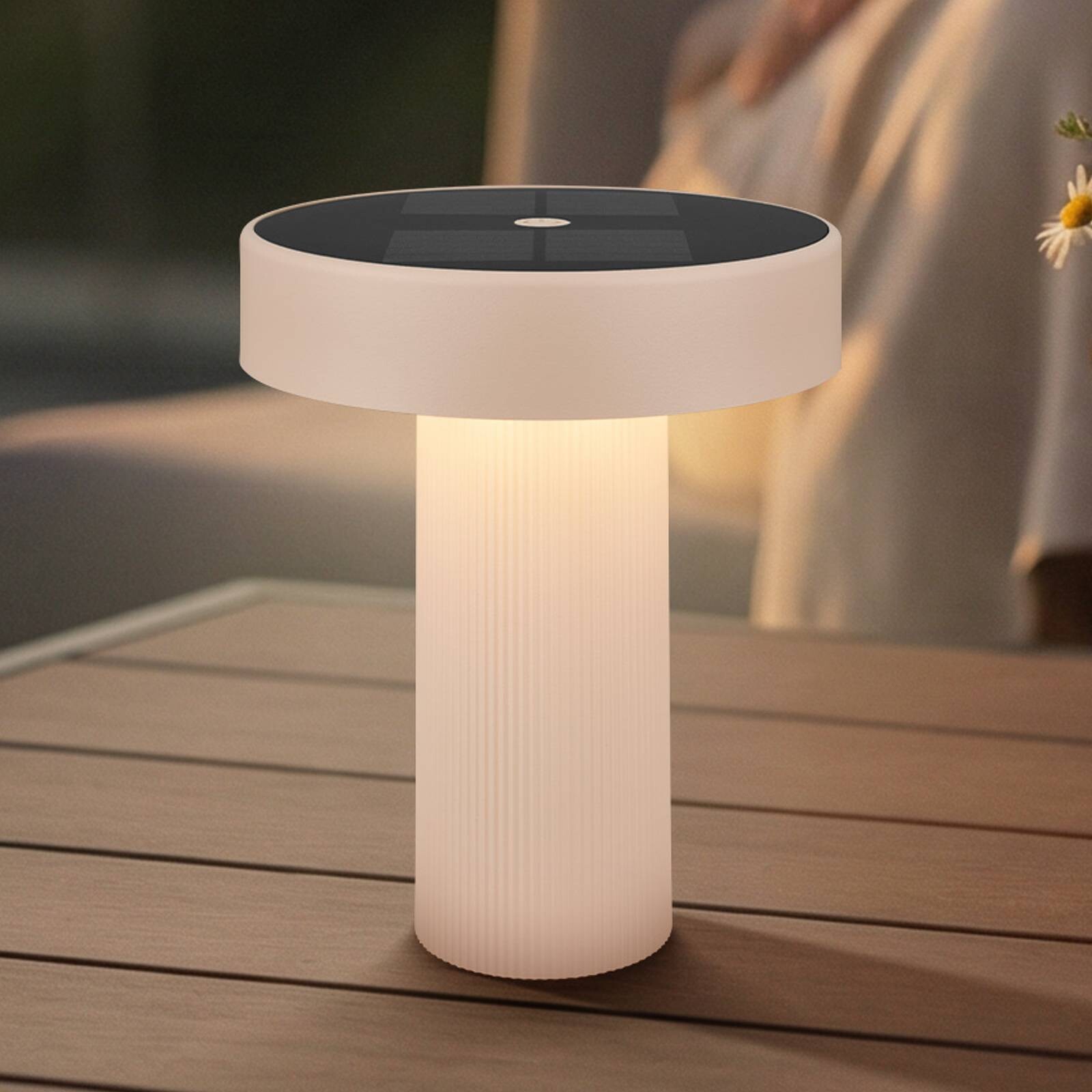 LED solární stolová lampa Poga, béžová, plast, IP44