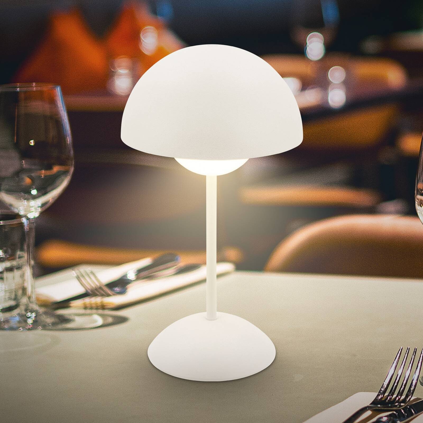 Stolová LED lampa Kugle, biela, kov, IP44, stmievateľné