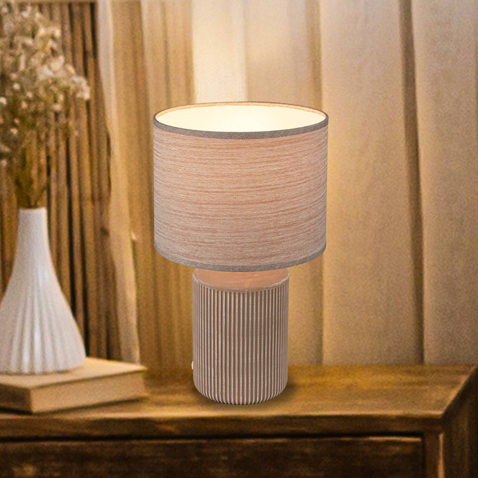 Stolová lampa Ino, hnedá, keramika, textil, E27