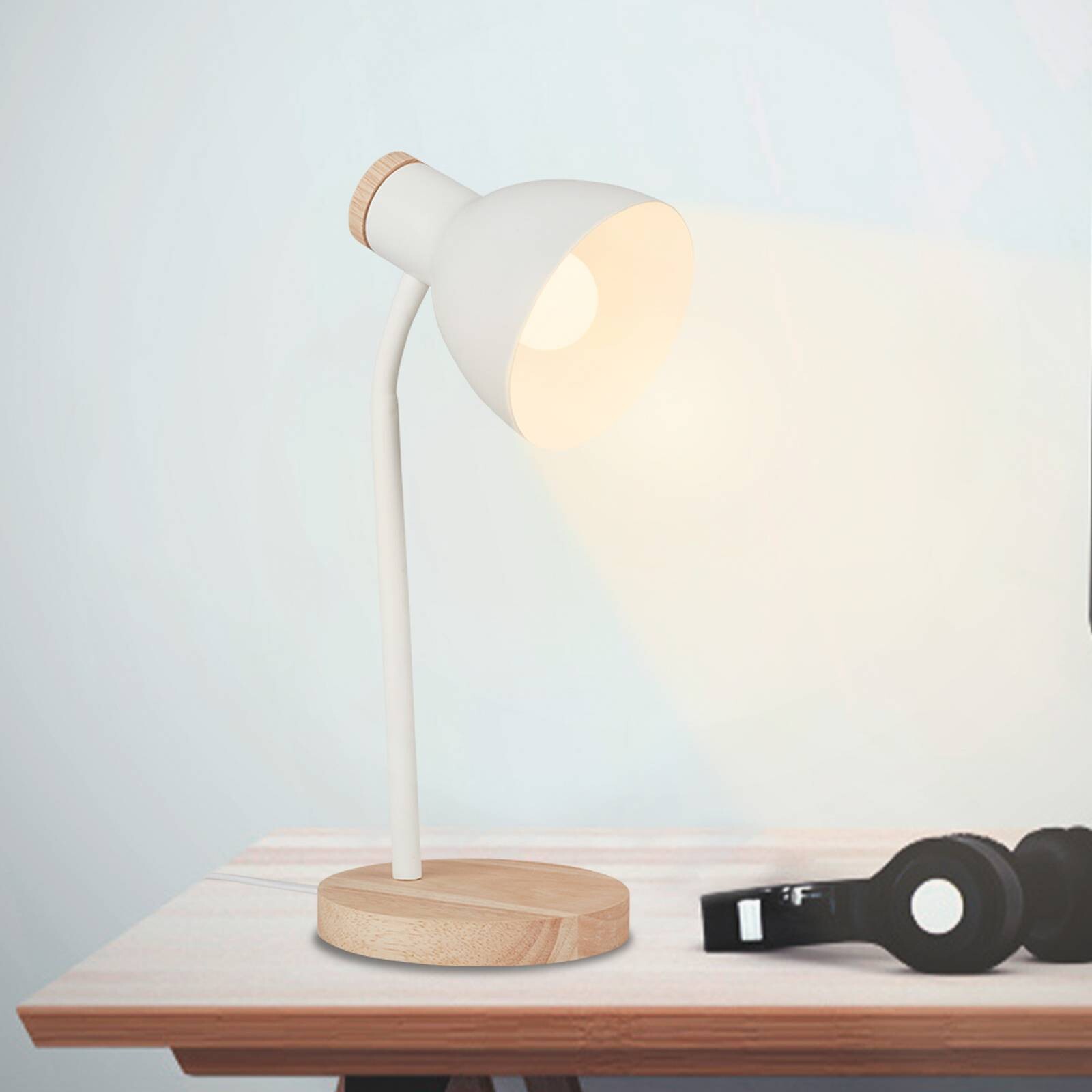 Stolová lampa Prep, biela, kov, drevo, E14