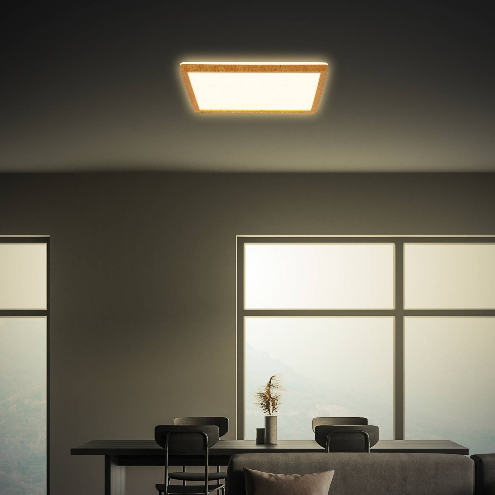 Stropné LED svetlo Tava Wood, 29 x 29 cm, plast, 3 000 K