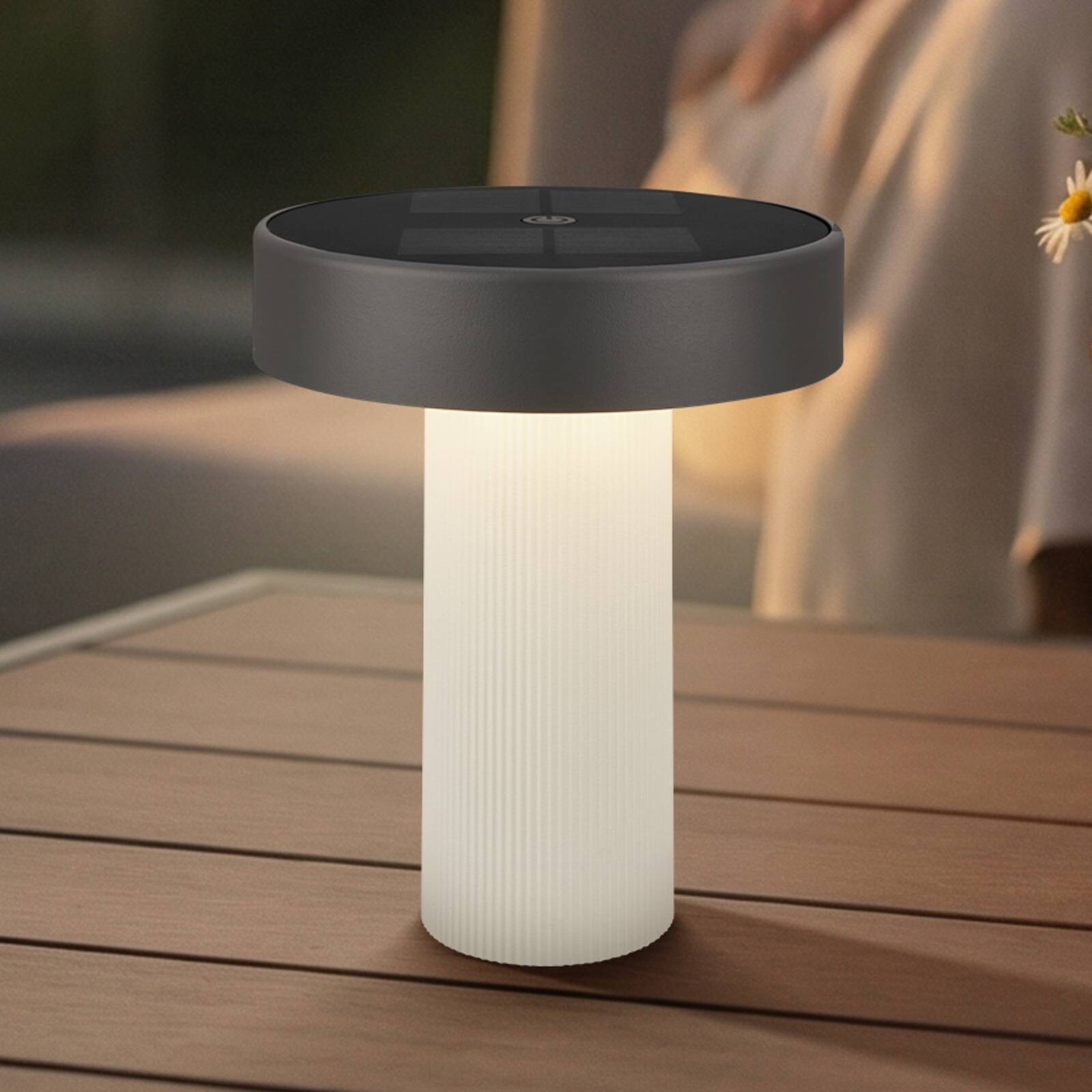 LED solárna stolová lampa Poga, starobiela/antracitová, IP44