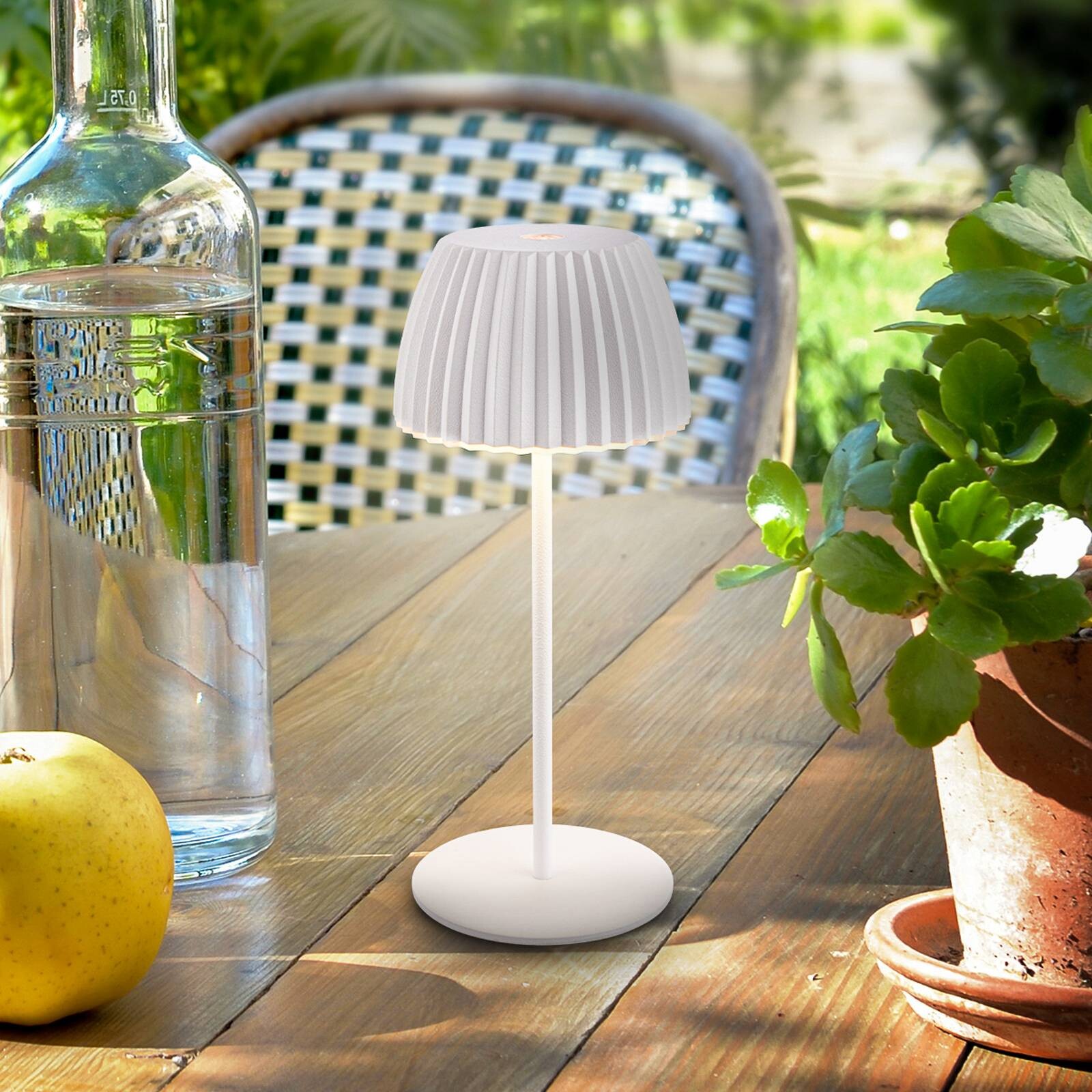 Stolová LED lampa na batérie Brilo unplugged Riffle, 20 cm, biela