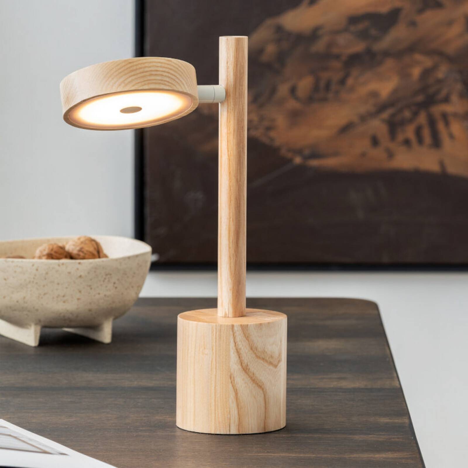 GOOD & MOJO stolová LED lampa Okinawa, prírodná, 35 cm, drevo