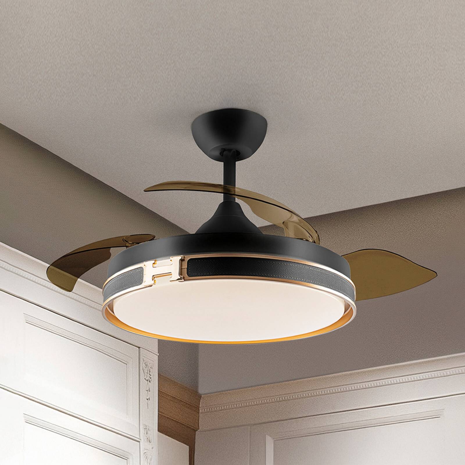 LED stropný ventilátor Herón čierny/zlatý/dymový Ø 106 cm tichý