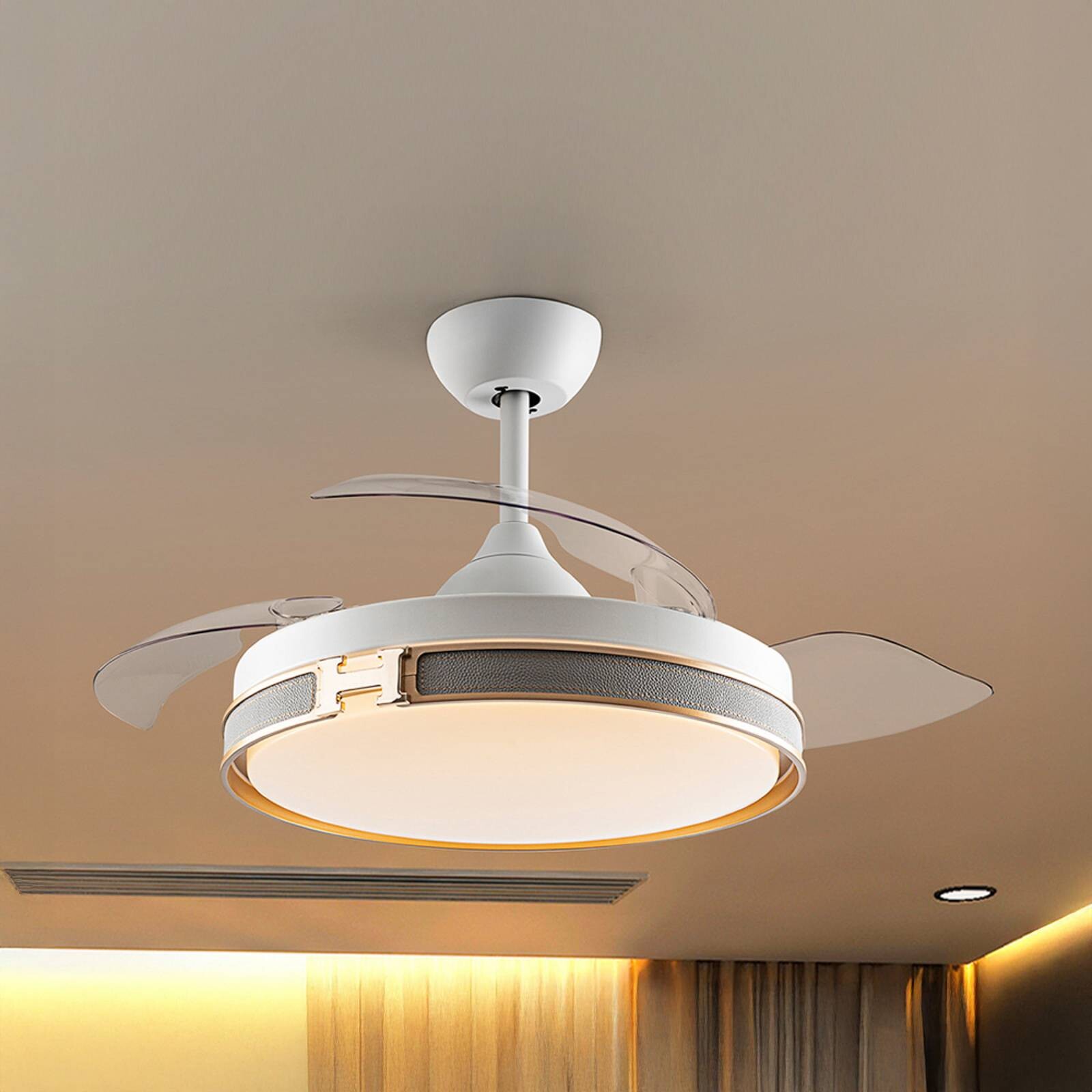 LED stropný ventilátor Herón biela/zlatá/sivá/číra Ø106 cm tichý