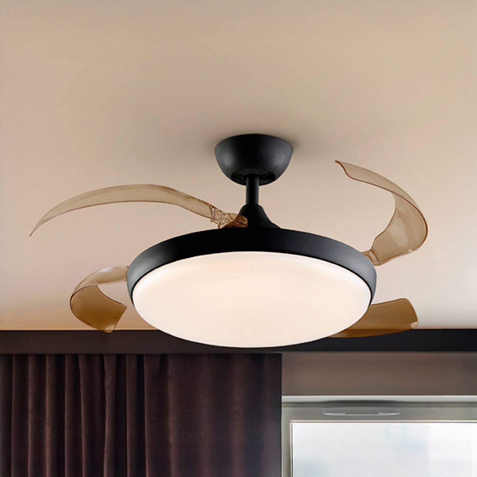 LED stropný ventilátor Venturi čierny/dymový DC Ø 106 cm tichý