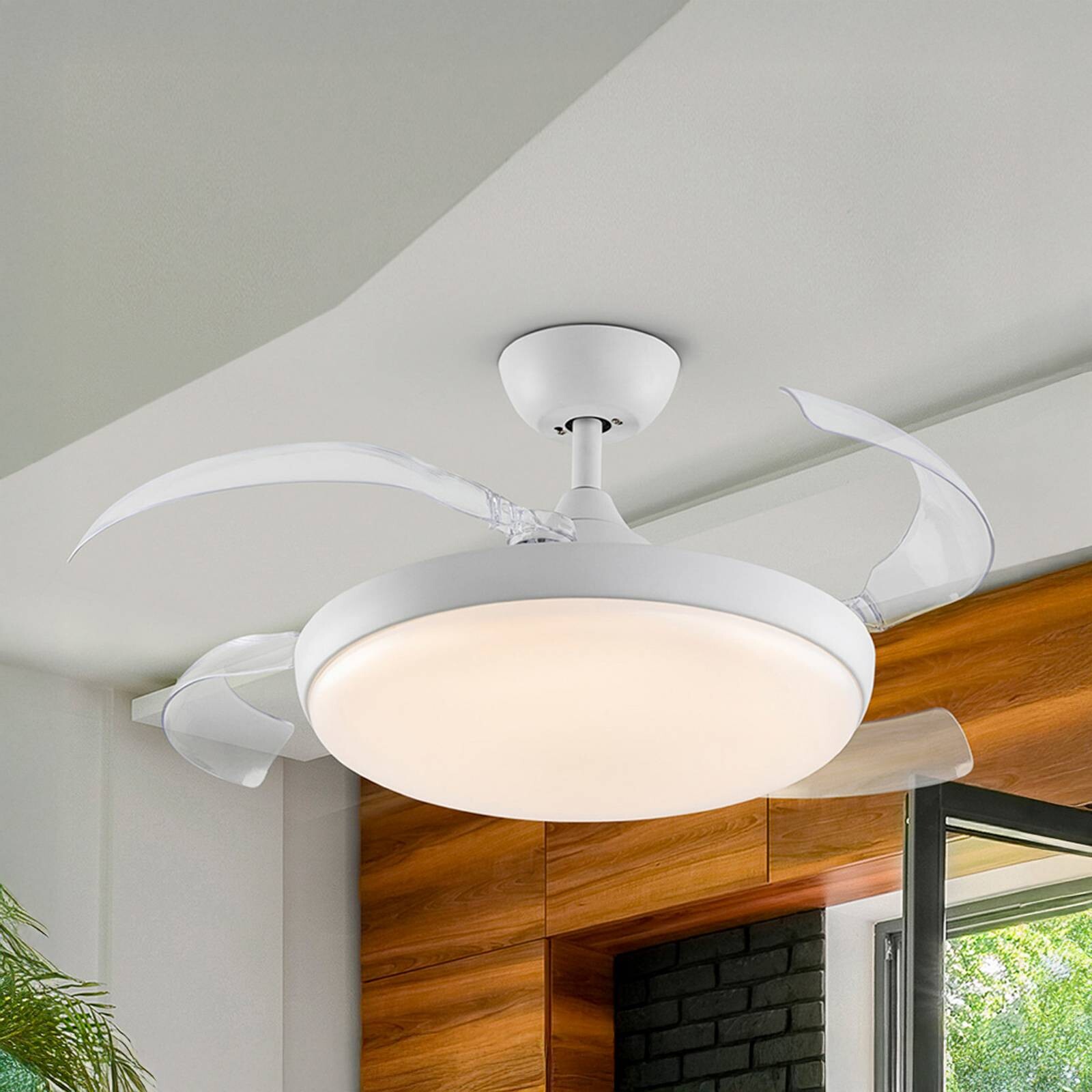 LED stropný ventilátor Venturi biely/číry DC, Ø 106 cm tichý