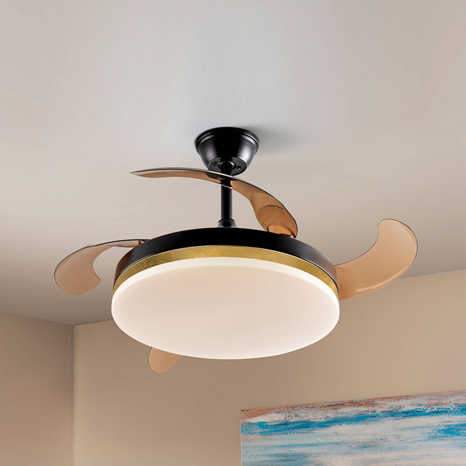 LED stropný ventilátor Vento čierny/zlatý/dymový Ø 100 cm tichý