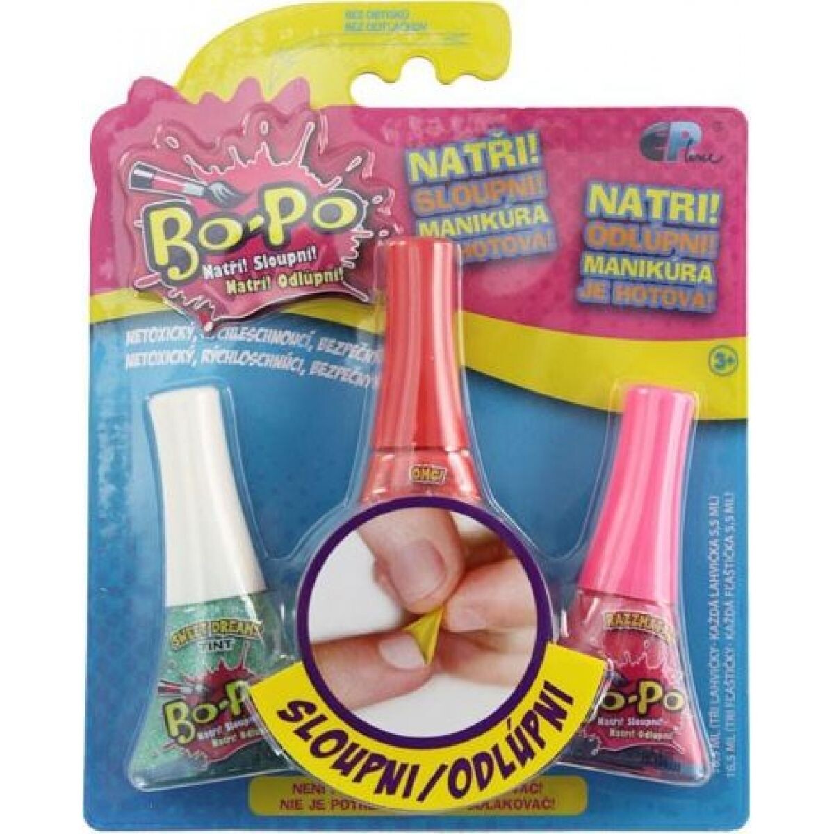 Bo-Po Sada 3 Lak na nechty Svetlo zelená, červená, tmavo ružová