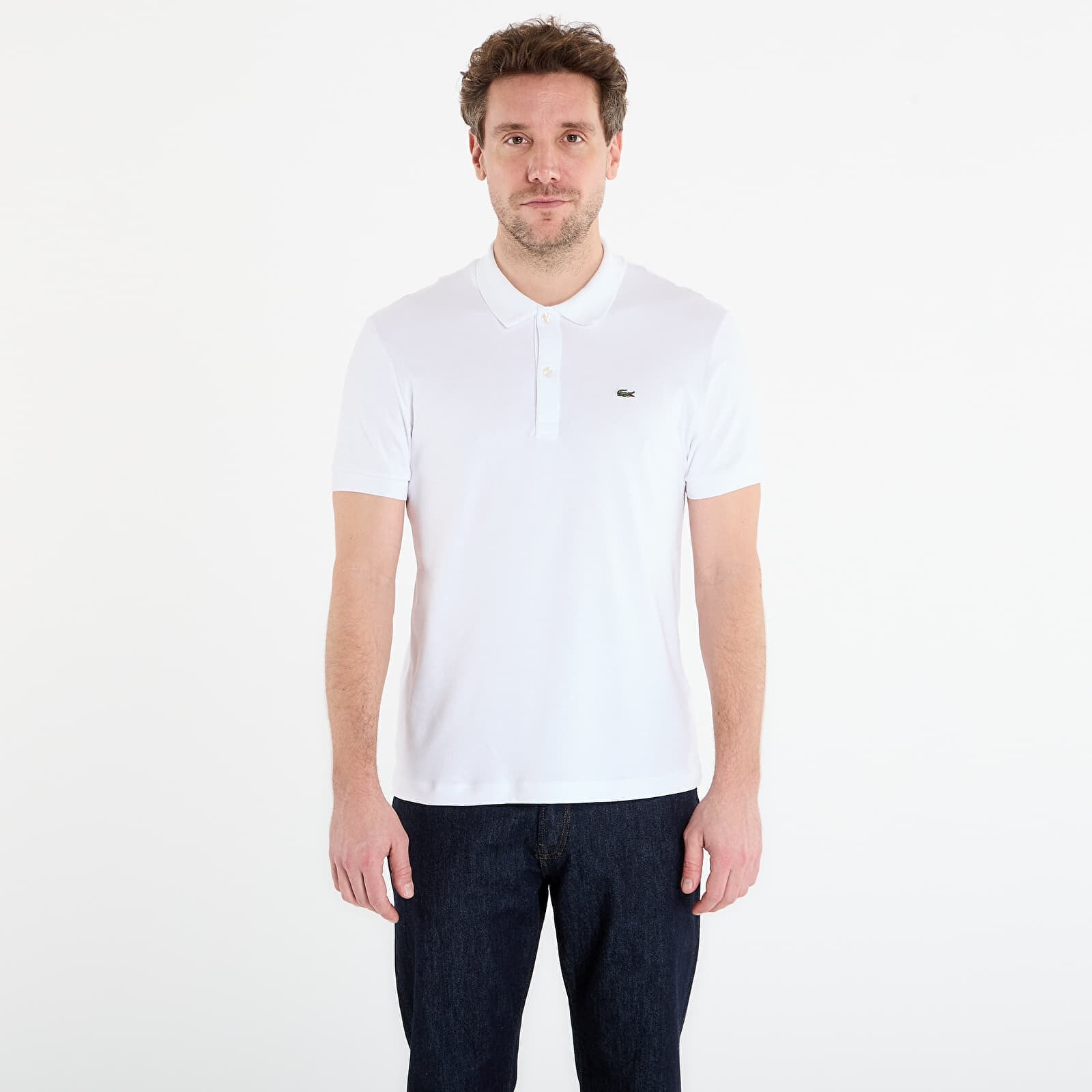 Tričko LACOSTE Short Sleeved Ribbed Collar Shirt White 5