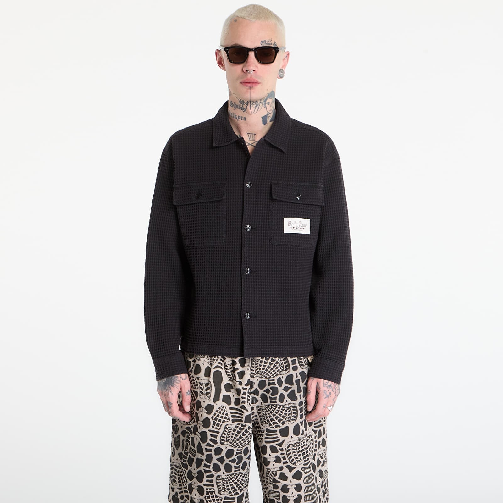 Košeľa Brain Dead Waffle Button Front Shirt Black XXL