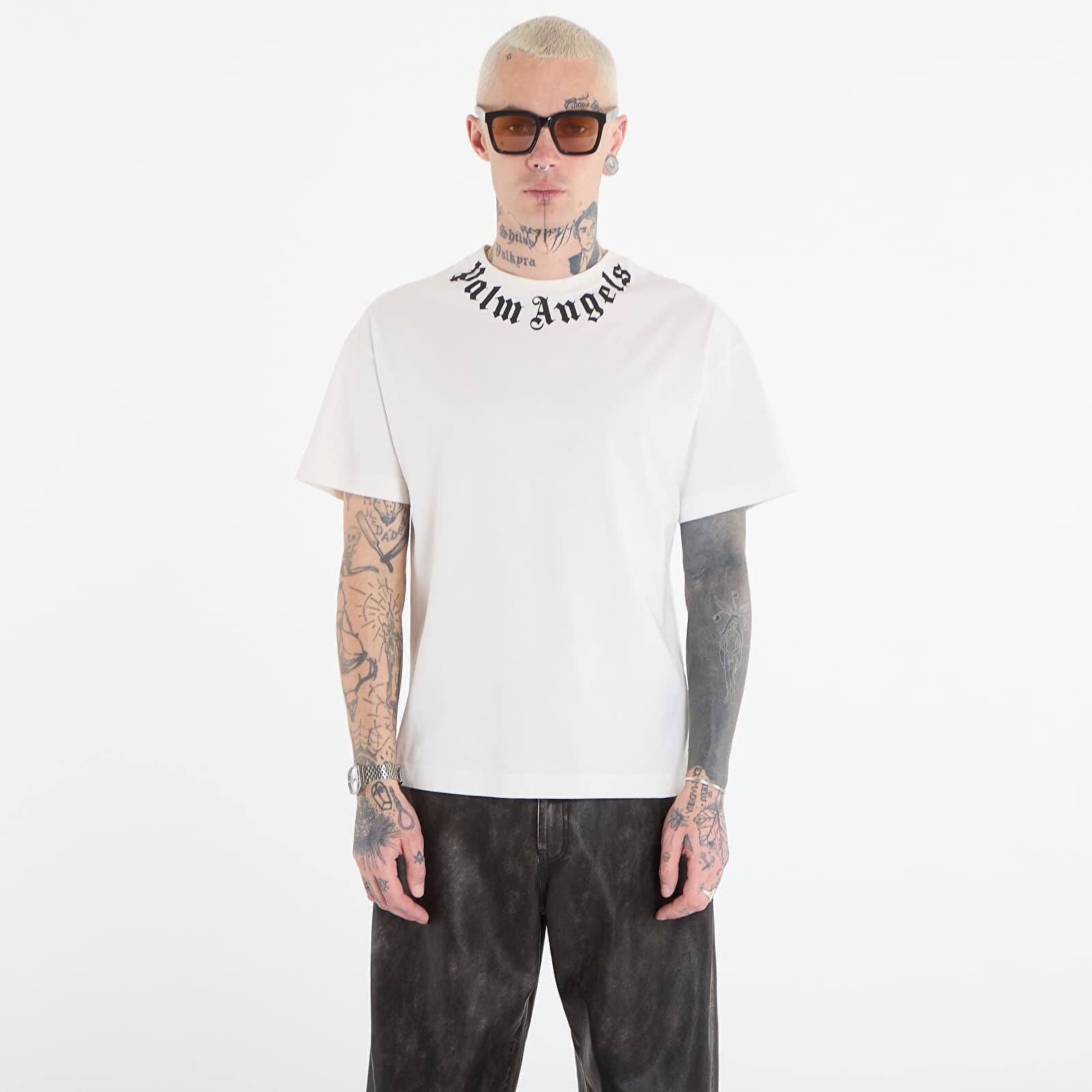 Tričko Palm Angels Neck Logo Regular Tee UNISEX Off White/ Black XXL
